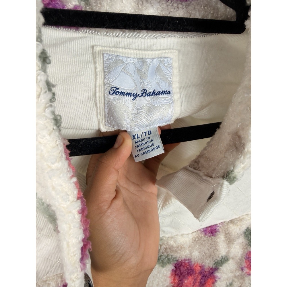 Tommy Bahama Women's XL Ivory Floral Sherpa Snap Pullover Fleece Jacket - Picture 2 of 5